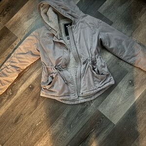Gray Hooded Jacket with Sherpa Lining